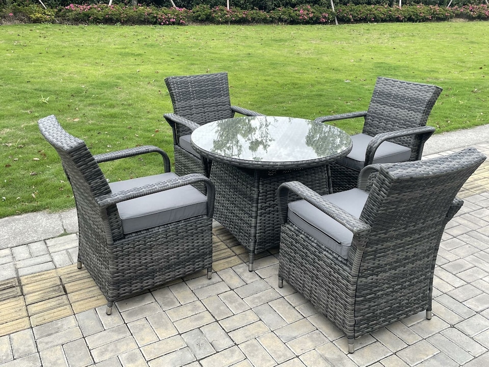 image 1 of Fimous Rattan Garden Furniture Dining Set Table And Chairs Wicker Patio Outdoor 4 chairs plus medium round table