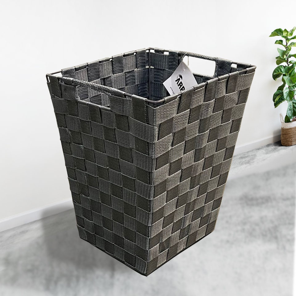 image 1 of Grey Nylon Plastic Waste Paper Bin – Strong Square Storage Basket Wastebasket for Home, Office & Hotels – Versatile Rubbish & Garbage Bin