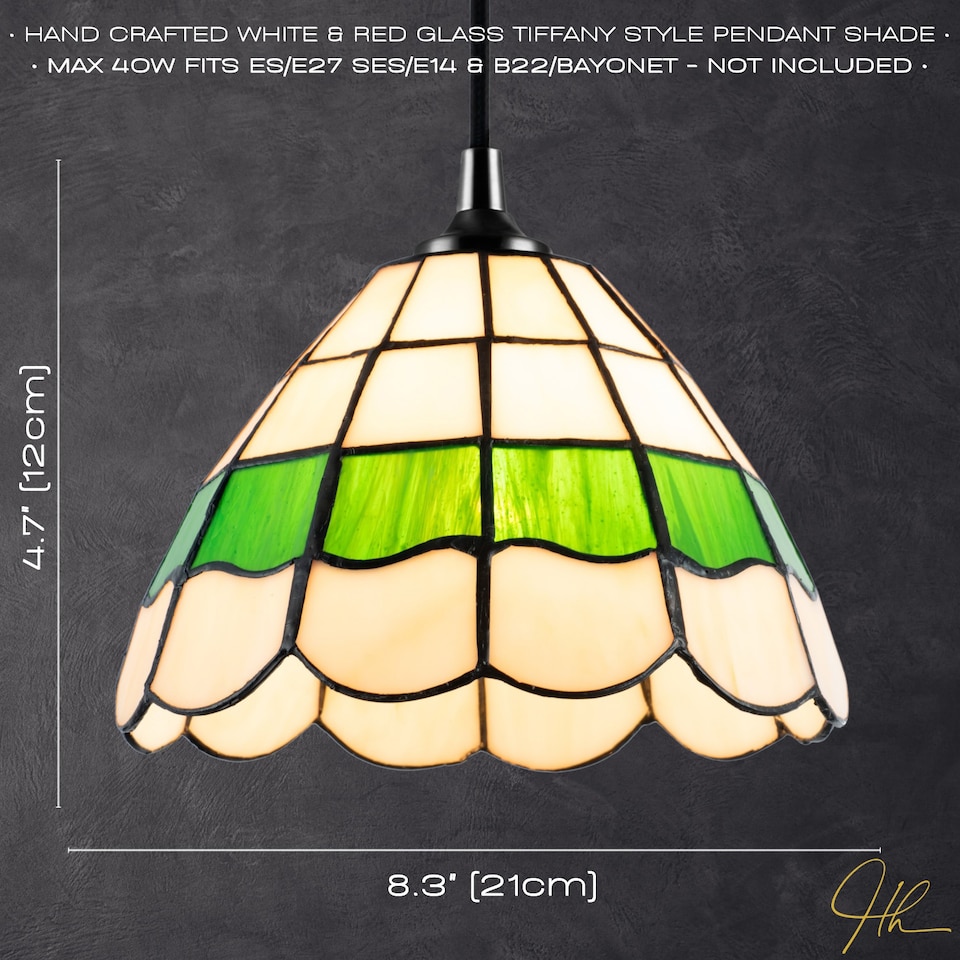 image 1 of Traditional Green and Amber Stained Glass Tiffany Pendant Lighting Shade | Green