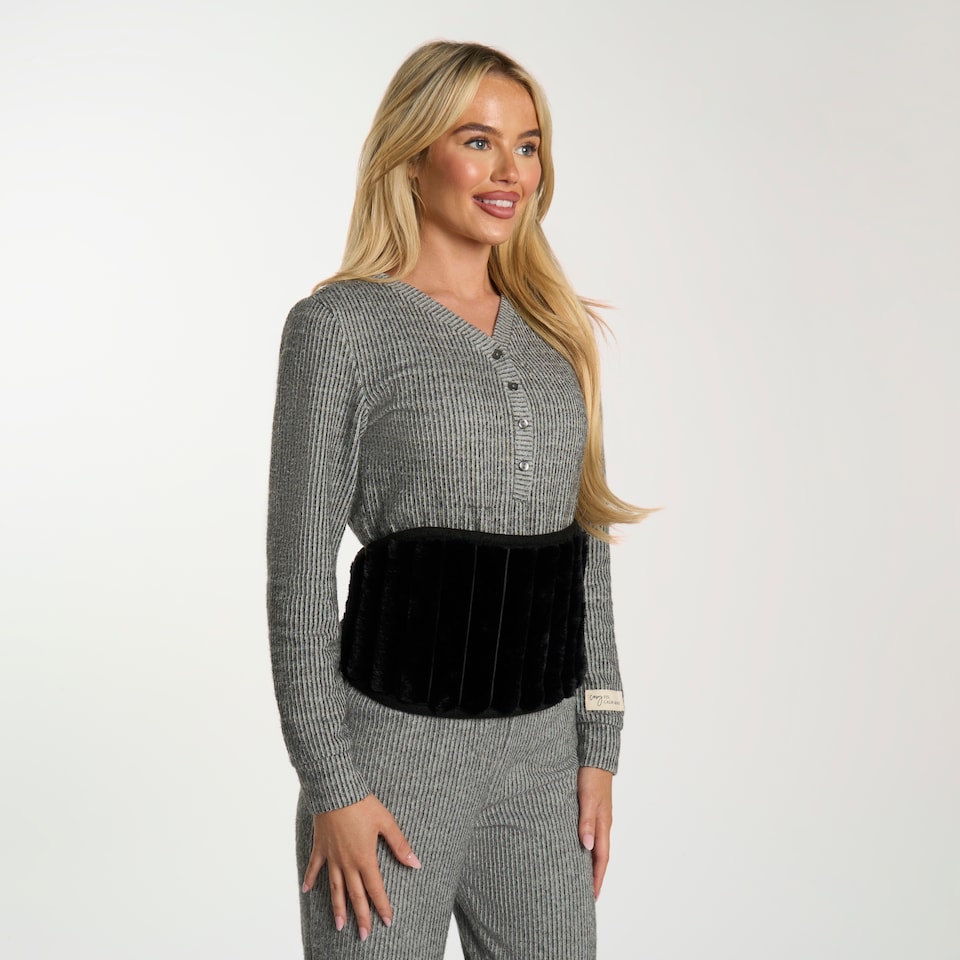image 1 of OHS Ribbed Fleece Hot Water Bottle Belt Adjustable Heating Wrap | Black