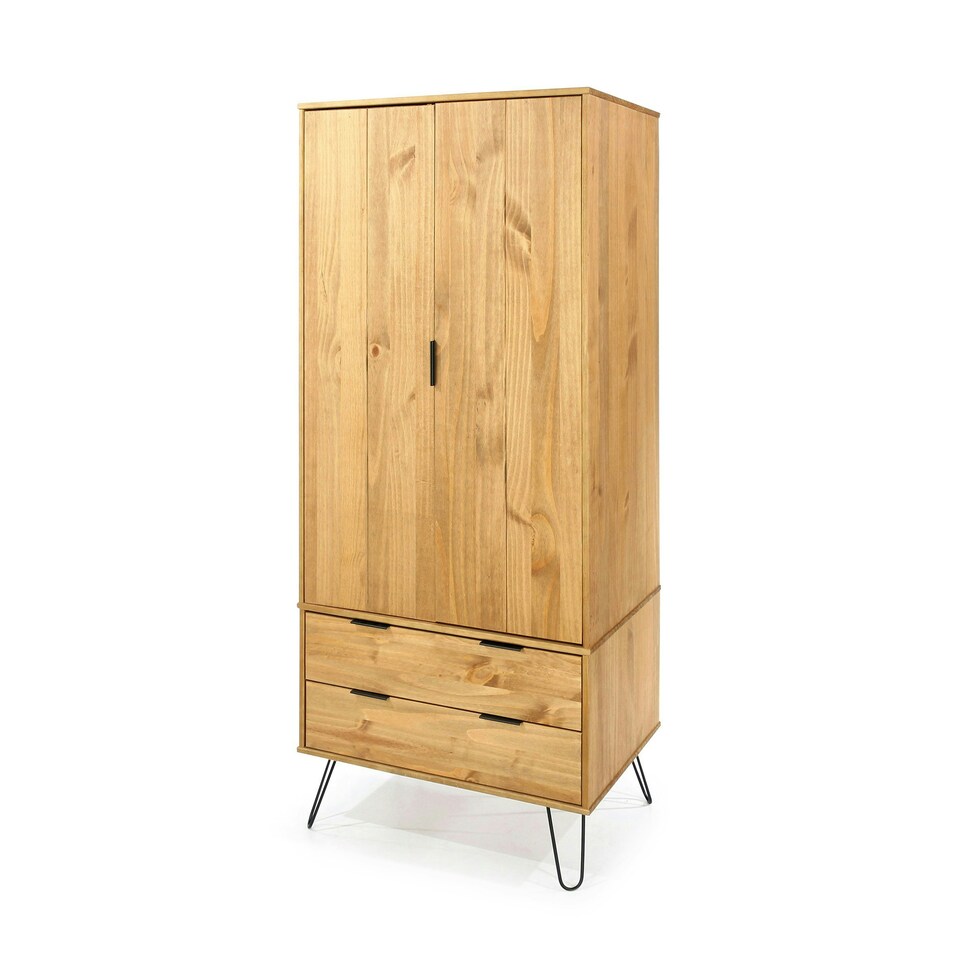 image 1 of Core Products Augusta Pine, 2 Door, 2 Drawer Wardrobe With Antique Wax Finish Brown
