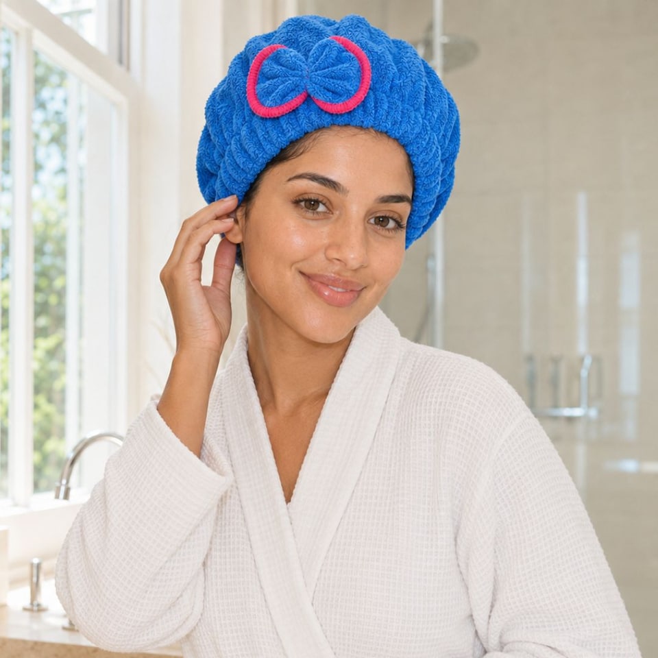 image 1 of SMUG Microfibre Hair Towel Cap, Blue