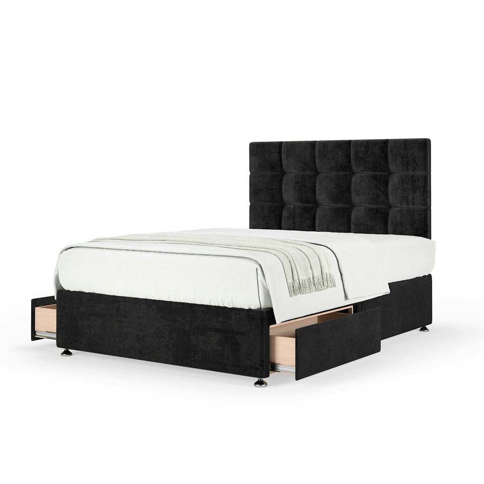 image 1 of Memory Maestro Memory Foam Black Naples Velvet 2 Drawer Divan Set And Pearl Headboard Small Single