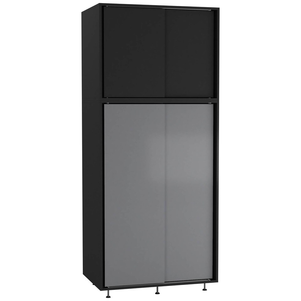 image 1 of 180cm 4 Sliding Doors Wardrobe Bedroom Storage Closet Hanging Rail Cupboard Unit | Multi | Black with Grey Doors | 1