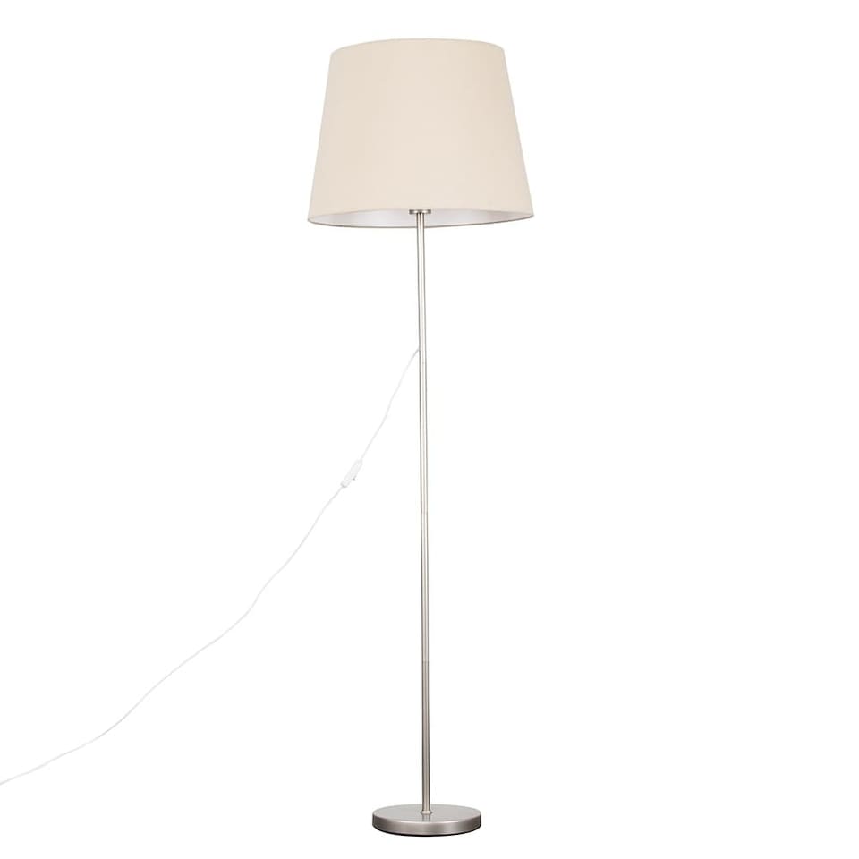 image 1 of ValueLights Modern Floor Lamp In Brushed Chrome Metal Finish With Extra Large Beige Shade