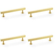 4 PACK - Straight Square Bar Pull Handle - Satin Brass 128mm Centres SOLID BRASS Drawer