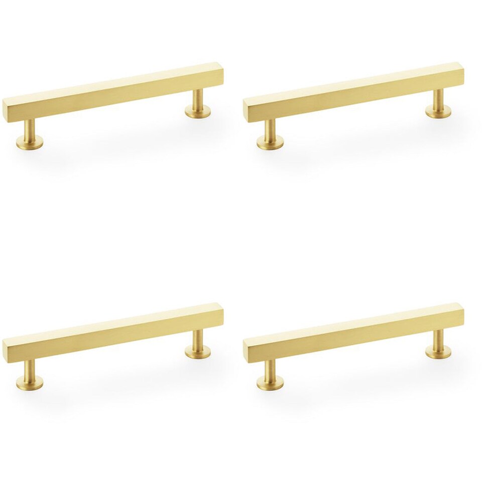 image 1 of 4 PACK - Straight Square Bar Pull Handle - Satin Brass 128mm Centres SOLID BRASS Drawer