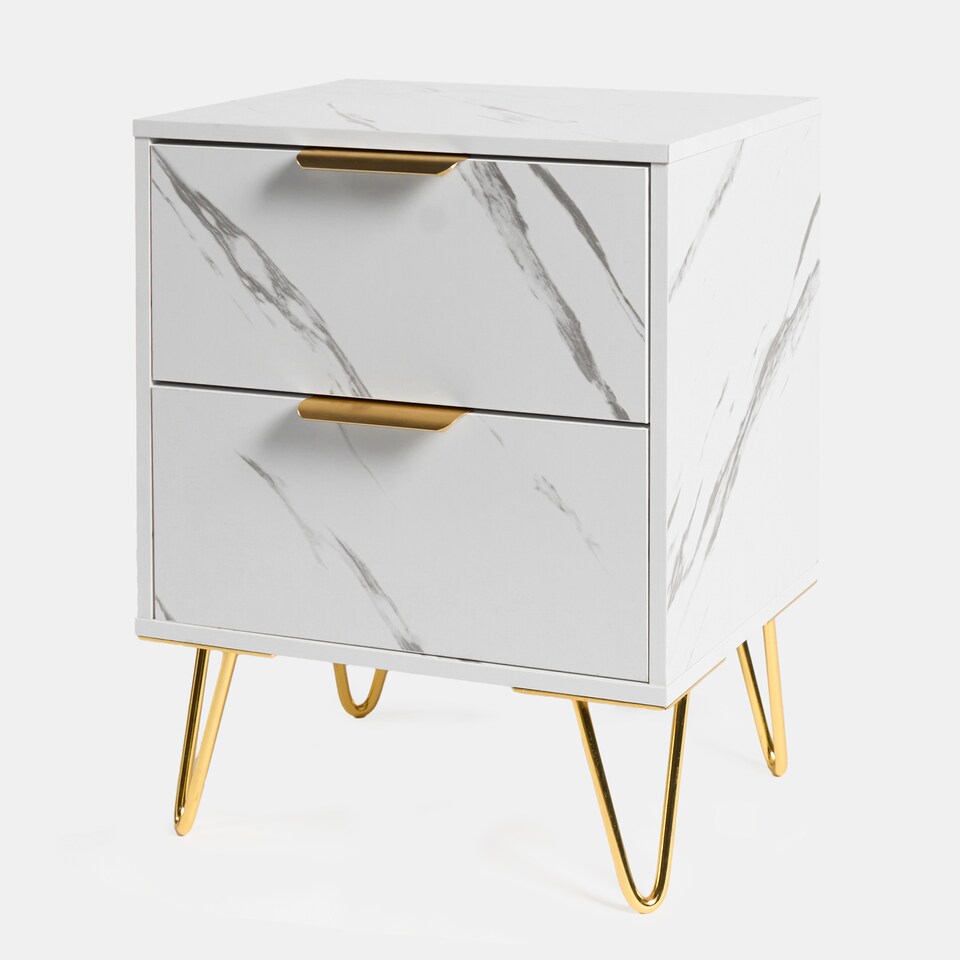 image 1 of OHS Marble Effect Nightstand Bedside Table End Side Cabinet
