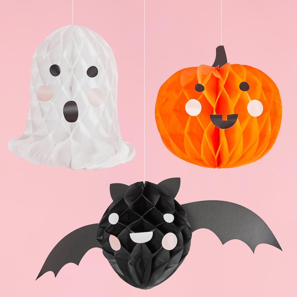 image 1 of Assorted Halloween Characters Honeycomb Hanging Decorations - Pack of 3