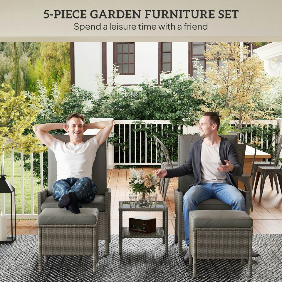 image 1 of Outsunny 5 PCS Rattan Garden Furniture Set w/ Cushions | Multi | Chair