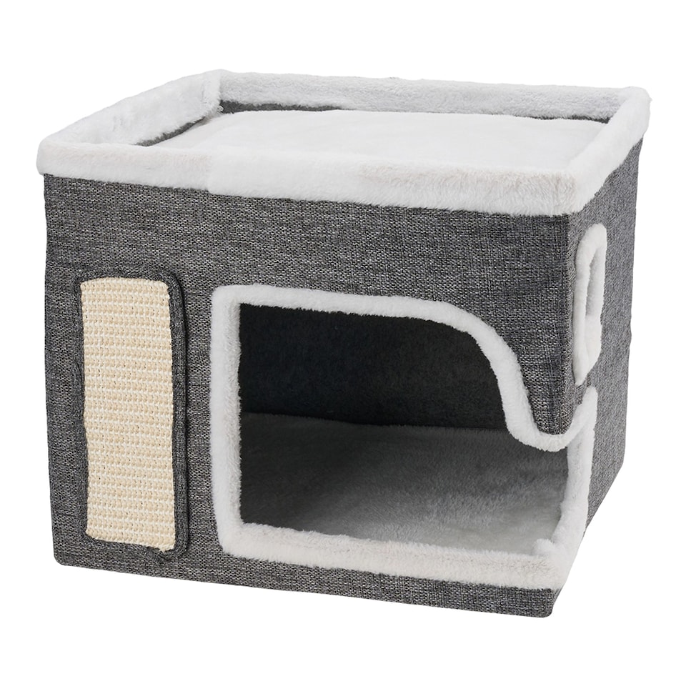 image 1 of Living and Home Double-Tier Foldable Cat House with Scratch Pad and Fluffy Ball
