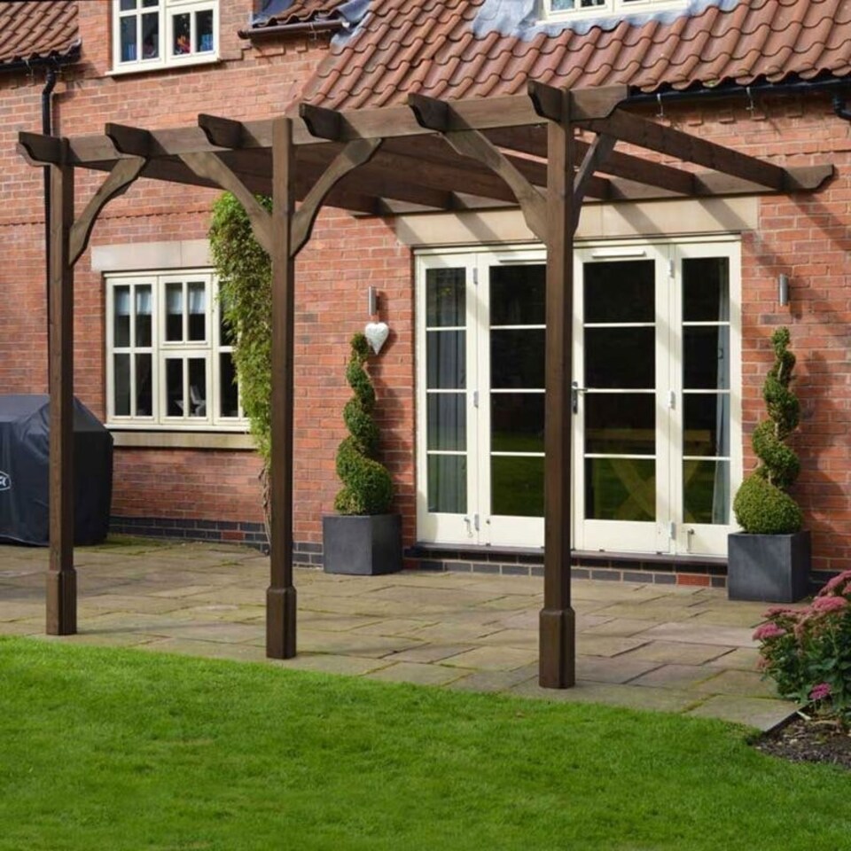 image 1 of Wall Mounted Premium Pergola 3 Post - L420 x W420 x H270 cm - Rustic Brown