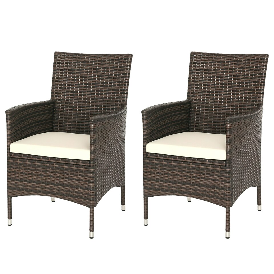 image 1 of Outsunny 2 Pieces Outdoor Rattan Armchair Garden Dining Chair Set Brown
