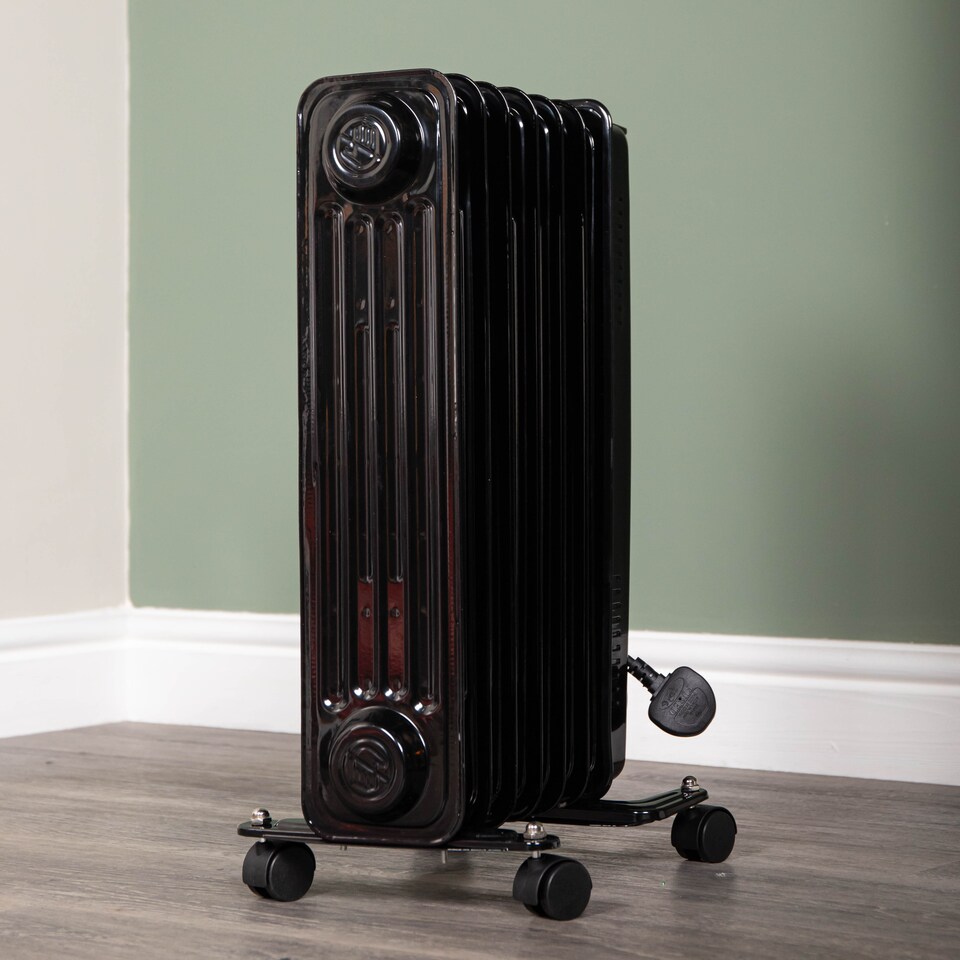 image 1 of 1500w 1.5kw 7 Fin Slim Line Black Oil Filled Radiator Heater