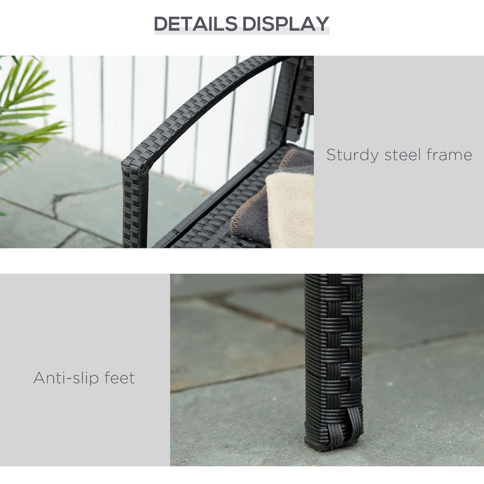 image 1 of Outsunny Patio Rattan 2 Seater Garden Bench Love Seater Garden Armchair Black