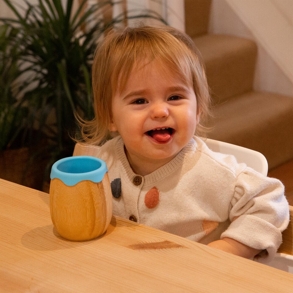 image 1 of Tiny Dining Bamboo Baby Trainer Cup - 130ml  - Blue | Blue | Blue