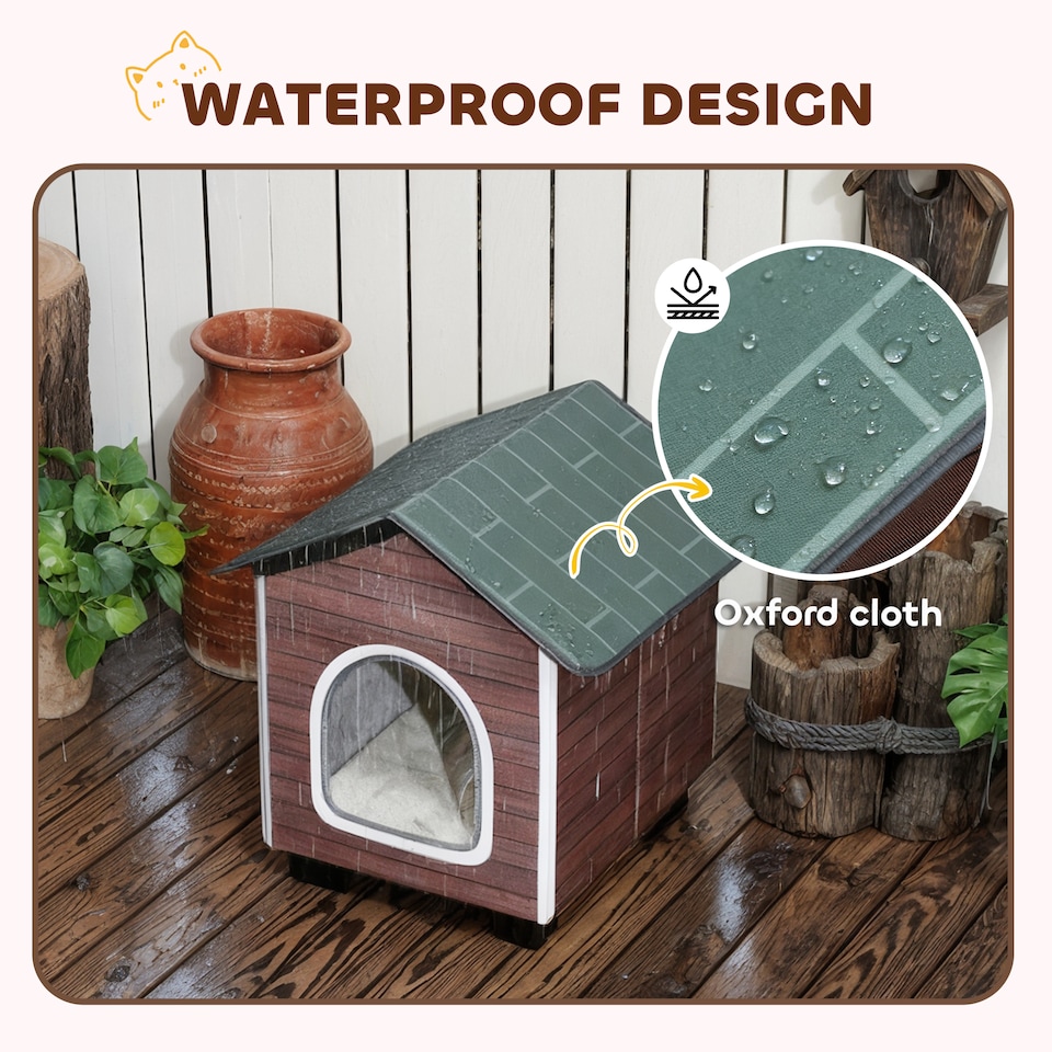 image 1 of PawHut Insulated Outdoor Cat House with Elevated Base, Cushion, Red-brown