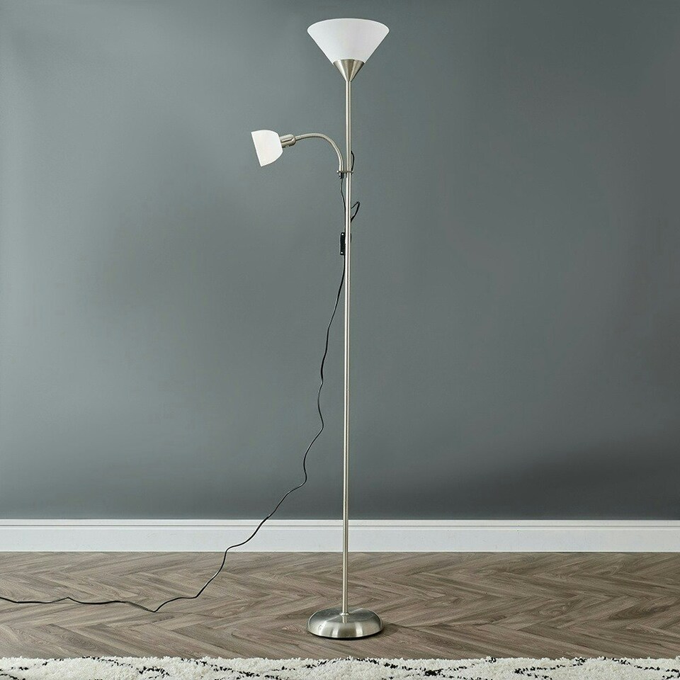 image 1 of ValueLights Mozz Brushed Chrome Mother & Child Floor Lamp & Bulbs Silver