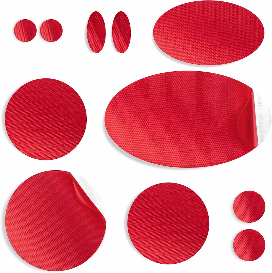 image 1 of aZengear Repair Patches for Jackets, Tent, Shoe, Gear - Waterproof, Self-Adhesive, Tear-Cold-Heat-Resistant (11 Pieces, Red)