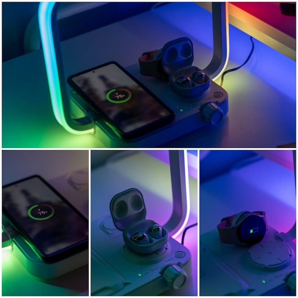 image 1 of ValueLights Black 3-in-1 Wireless Charging Pad with Colour Changing Light