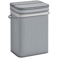 HOMCOM 70L Wood Laundry Basket A Compartment Flip Lid Removable Lining Grey