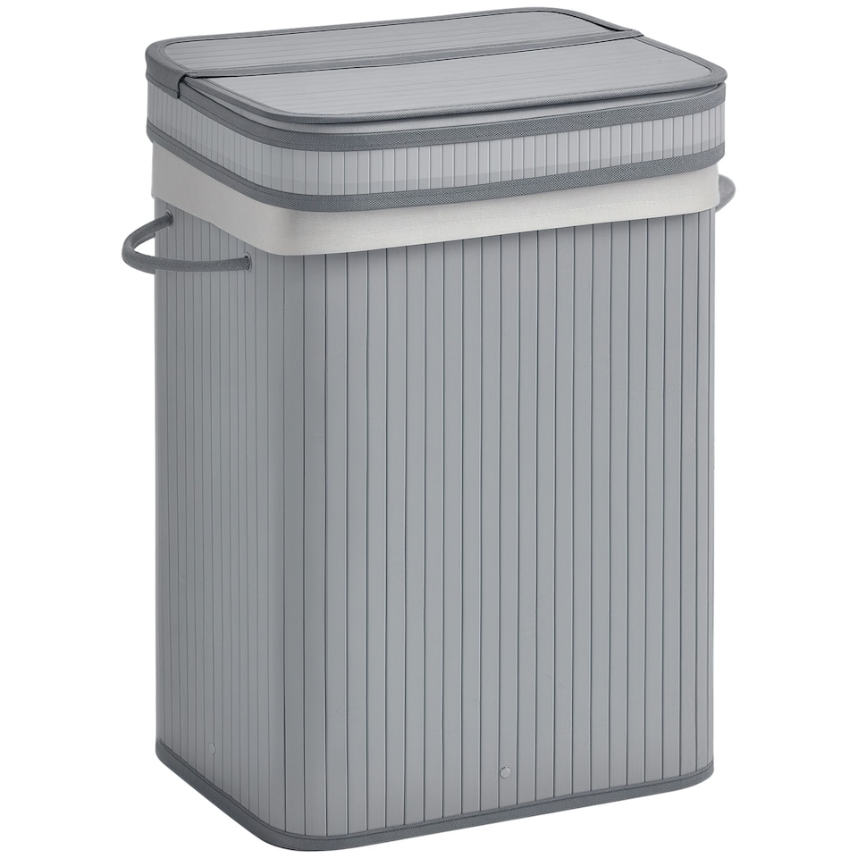 image 1 of HOMCOM 70L Wood Laundry Basket A Compartment Flip Lid Removable Lining Grey