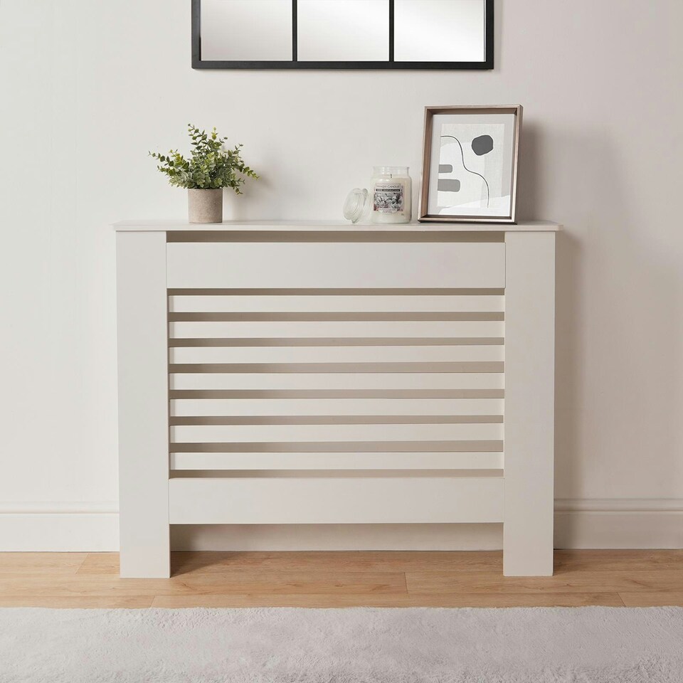 image 1 of OHS MDF Horizontal Slat Grilled Radiator Cover, Medium - White | White