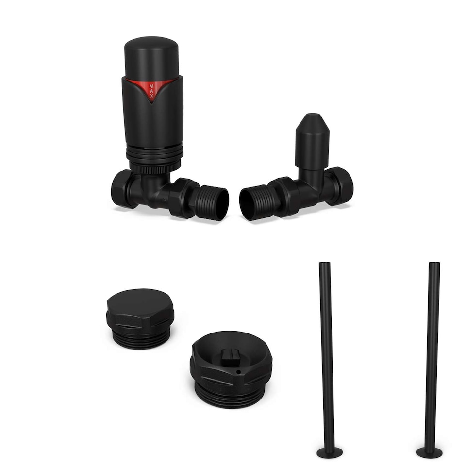 image 1 of Derry Bold - Black Thermostatic Radiator Valve & Installation Kit Straight 15mm