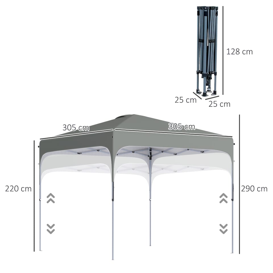 image 1 of Outsunny 3 x 3M Pop Up Gazebo, UPF 50 Foldable Canopy Tent with Wheeled Carrybag, 4 Leg Weight Bags, Height Adjustable Marquee Shelter 1 person easy setup for Outdoor Garden Patio Party, Dark Grey