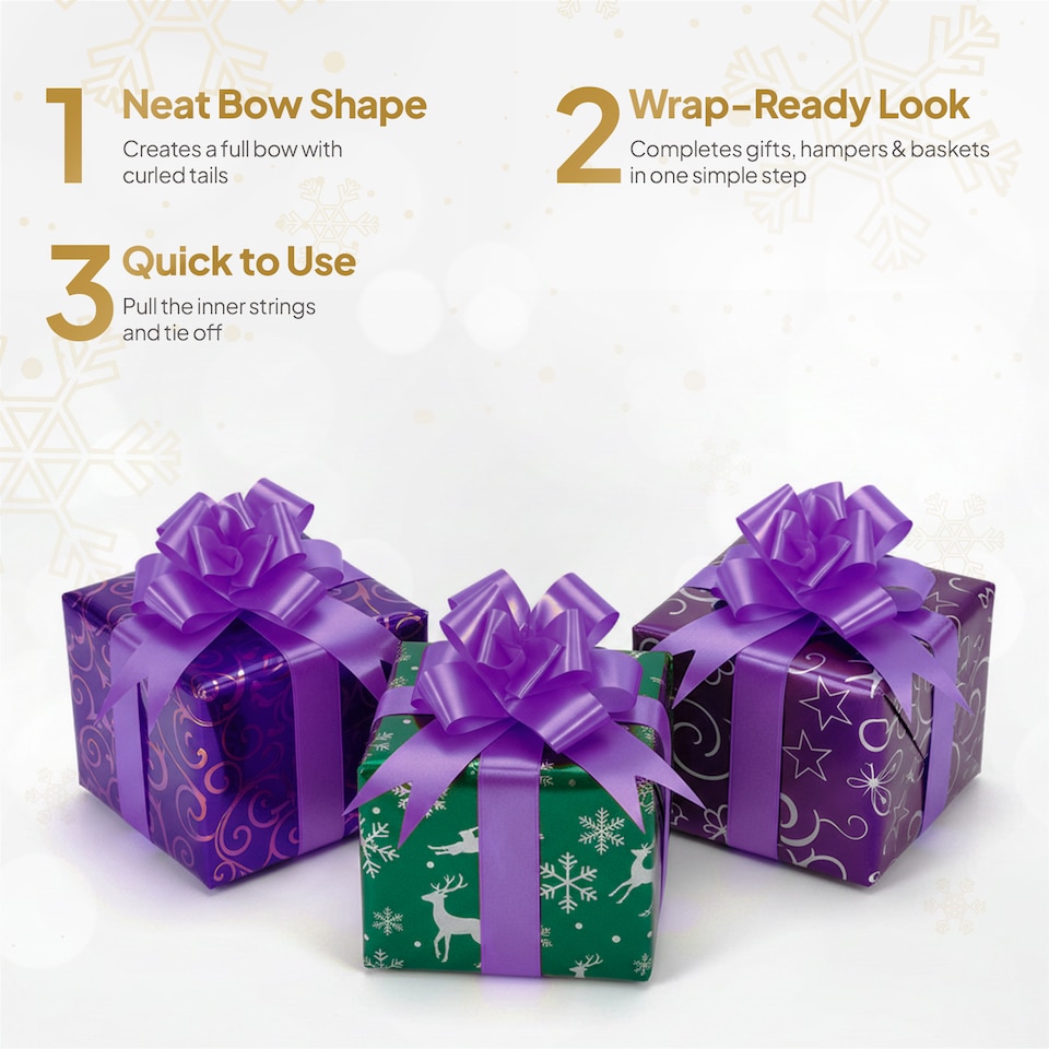 image 1 of 60pcs Purple 50mm/5cm Large Ribbon Pull Bows for Gift Wrapping, Hampers, Florist Bouquets, Wedding Cars and Party Décor Pullbow