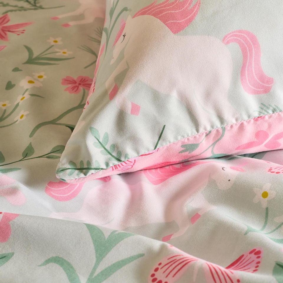 image 1 of OHS Enchanted Unicorn Bedding Set Microfibre Duvet Cover with Pillowcase | Multi | Sage | Double