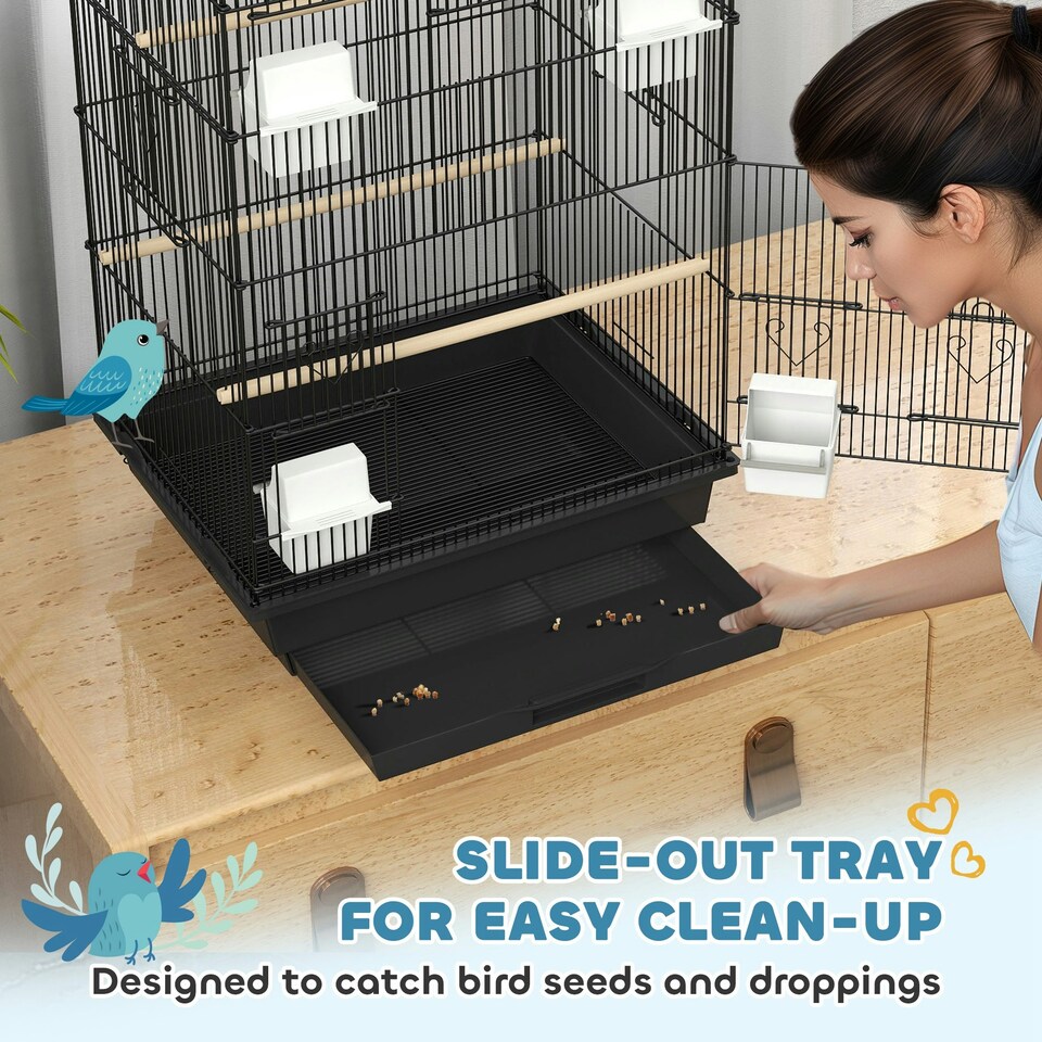 image 1 of PawHut Bird Cage Budgie Cage with Slide Tray Handle for Finch Canary 43 x 32.5 x 104cm, Black