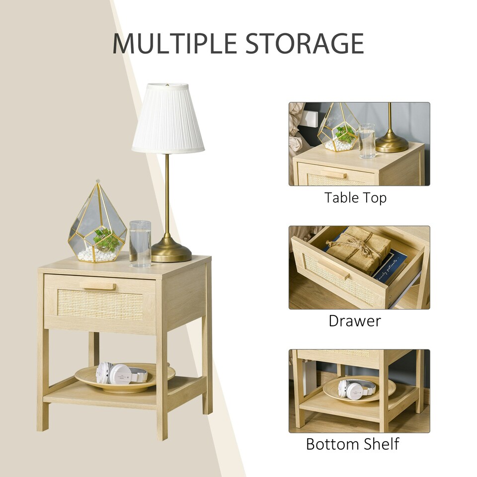 image 1 of HOMCOM Nightstand Bedside Table End Table Storage Organizer