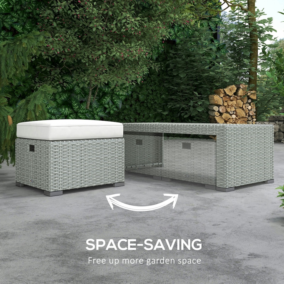 image 1 of Outsunny 6pc Padded Outdoor Rattan Wicker 3-Seat Sofa Recliner Footstool Table
