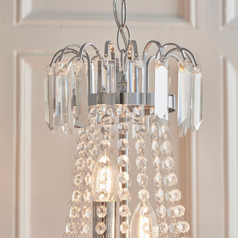 image 1 of Amadis 6 Light Ceiling Pendant Chrome, Clear Faceted Glass Beads, E14