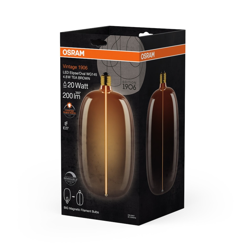 image 1 of Osram Vintage 1906 Big Elipse Oval 20 Magnetic DIM Lamp Tea Brown E27