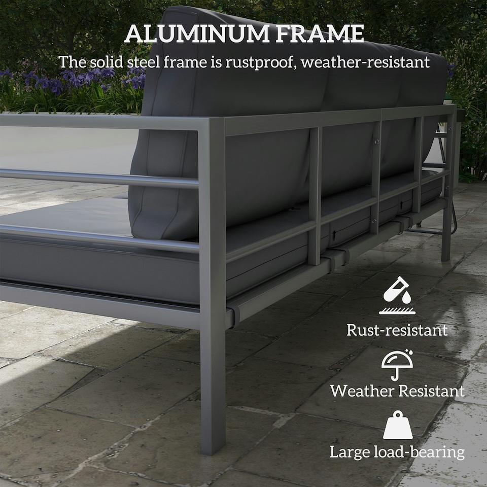image 1 of Outsunny 3-Seater Aluminium Garden Bench w/ Cushions, Backrest & Armrest, Grey