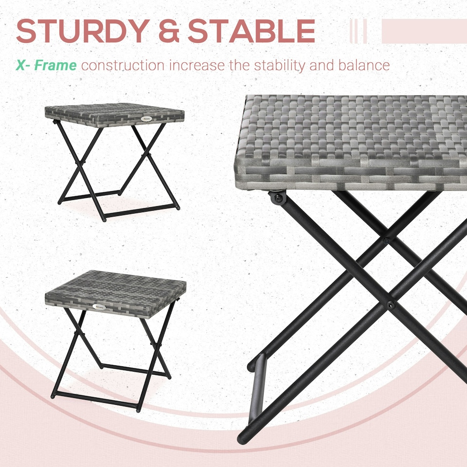 image 1 of Outsunny Folding Square Rattan Coffee Table w/ Steel Frame Bistro Garden Grey