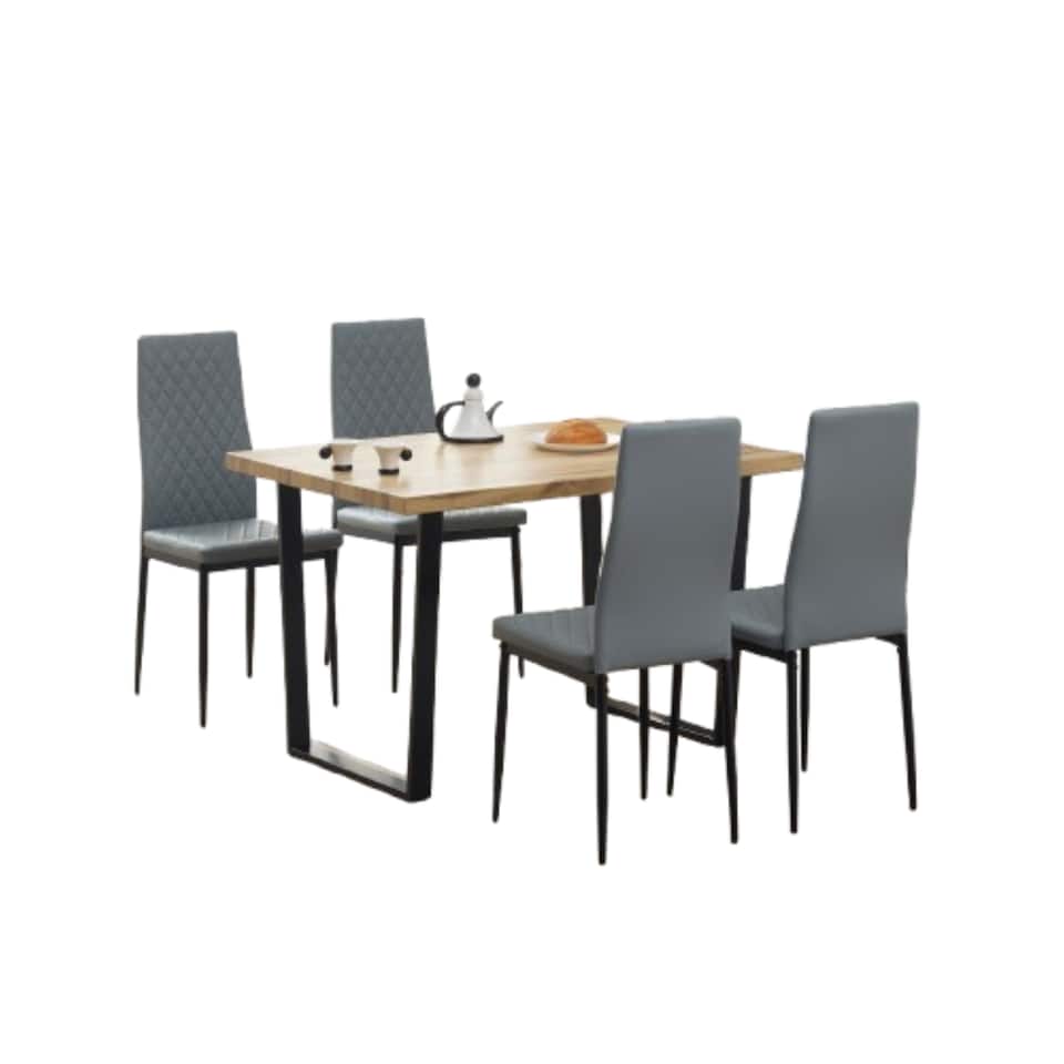 image 1 of Colorado Dining Table with 4 Emily Leather Chairs | Grey | 5