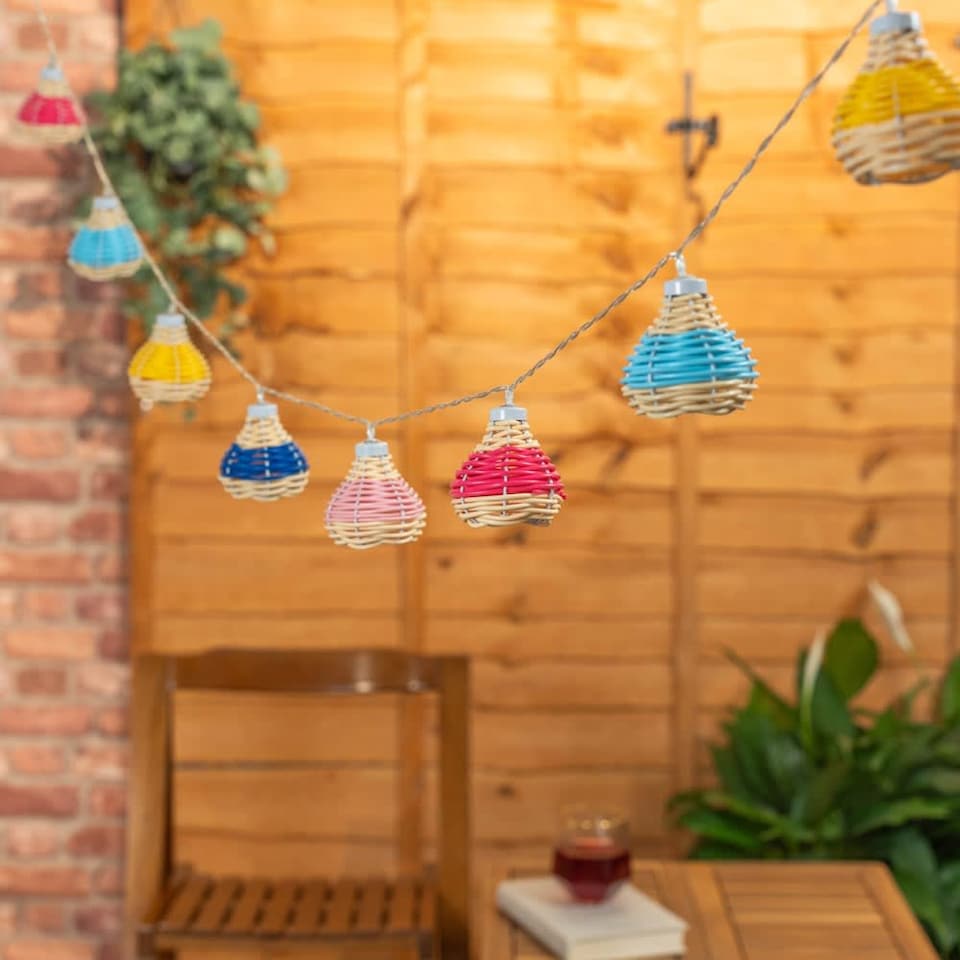 image 1 of ValueLights 10 x Battery Operated Outdoor Multi Coloured Rattan Garden String Lights