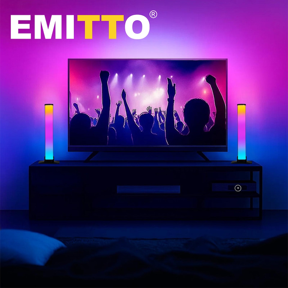image 1 of Emitto 2x Smart RGB LED Light Bar Ambient Lamp Color Changing Music TV Backlight