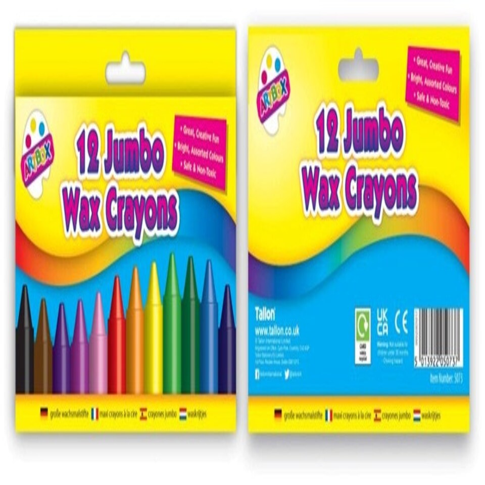 Artbox 12 jumbo size wax crayons set of 12 assorted colours Tesco