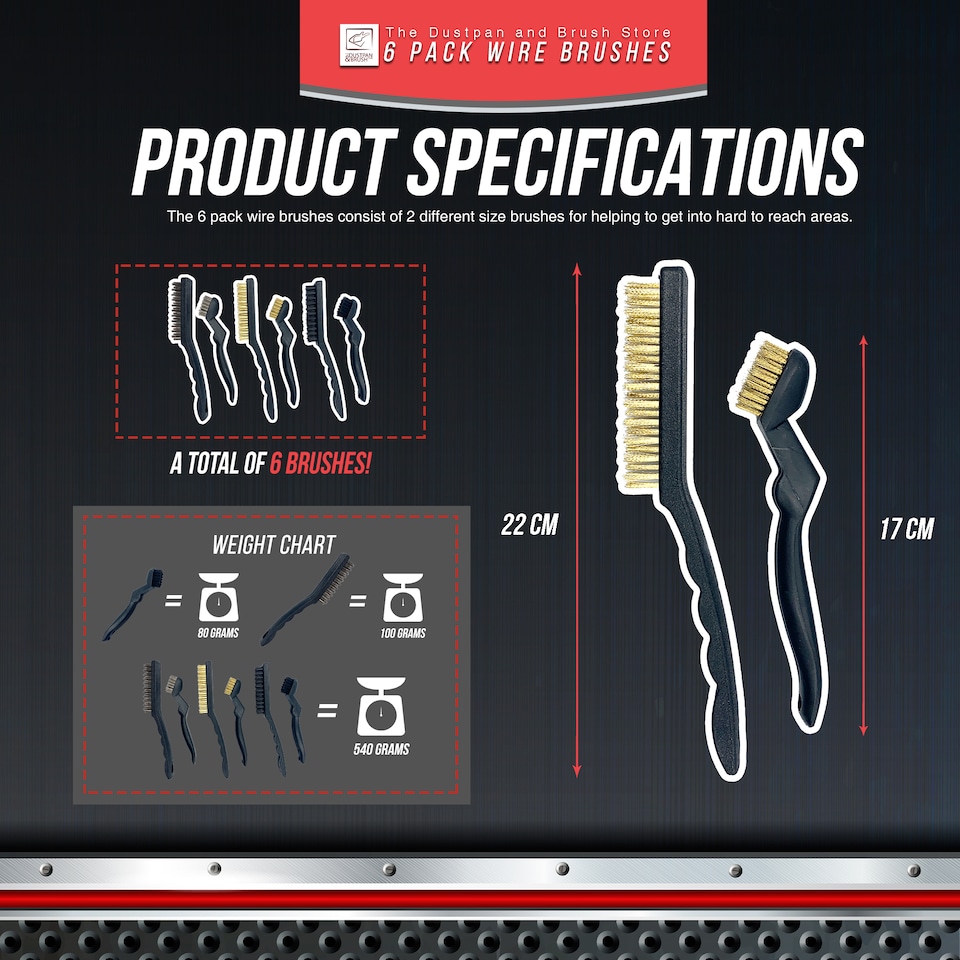 image 1 of 6-Piece Wire Brush Set Steel, Brass & Nylon Brushes for Rust & Detail Cleaning