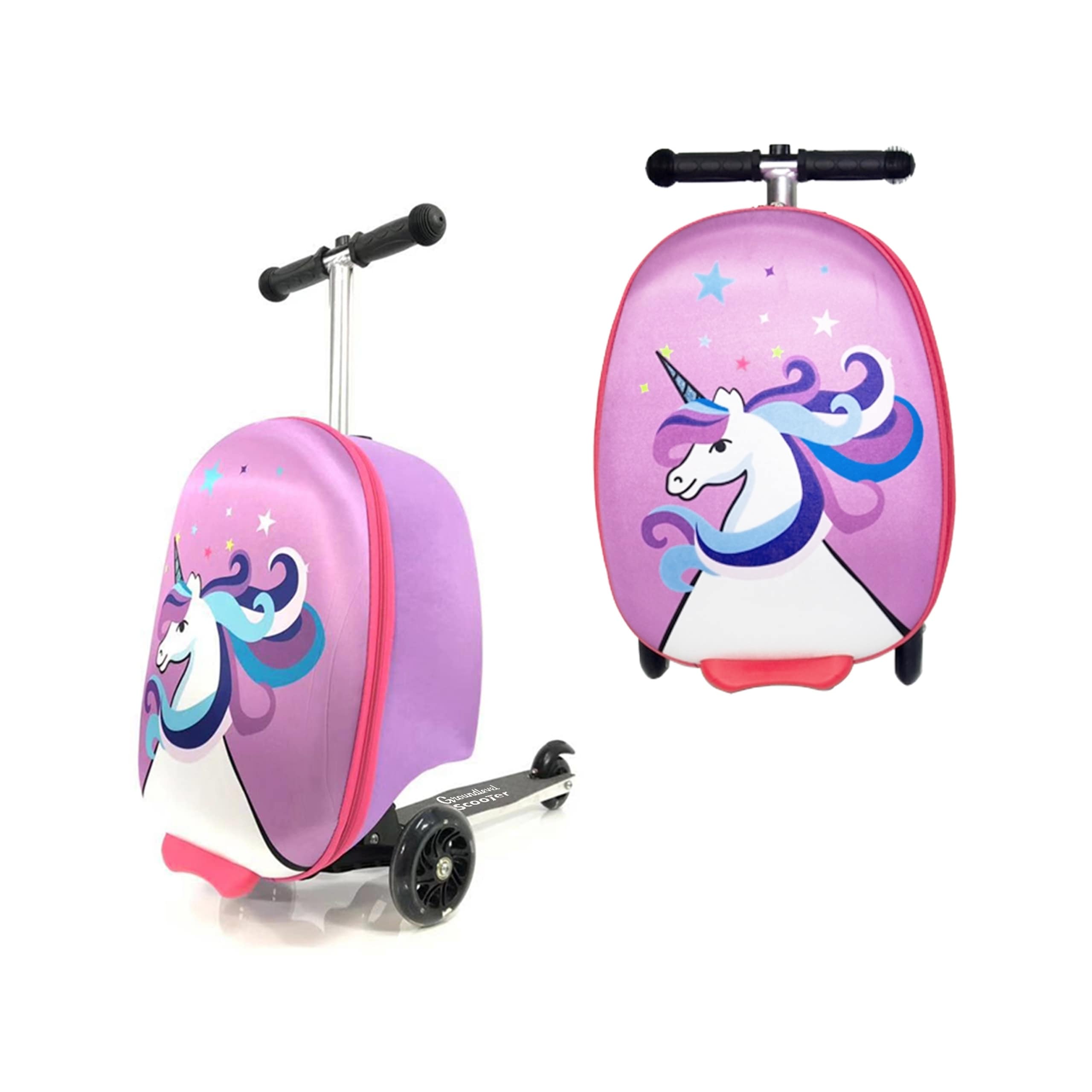 Groundlevel Childrens 2 in 1 Fold Down Scooter Suitcase Bag Backpack | Multi | Unicorn