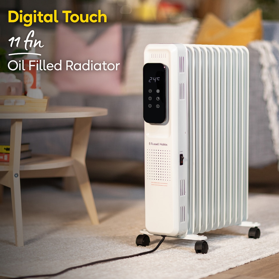 image 1 of Russell Hobbs RHOFR2521-D 2.5kW Digital Touch Control 11-fin Oil Filled Radiator in White