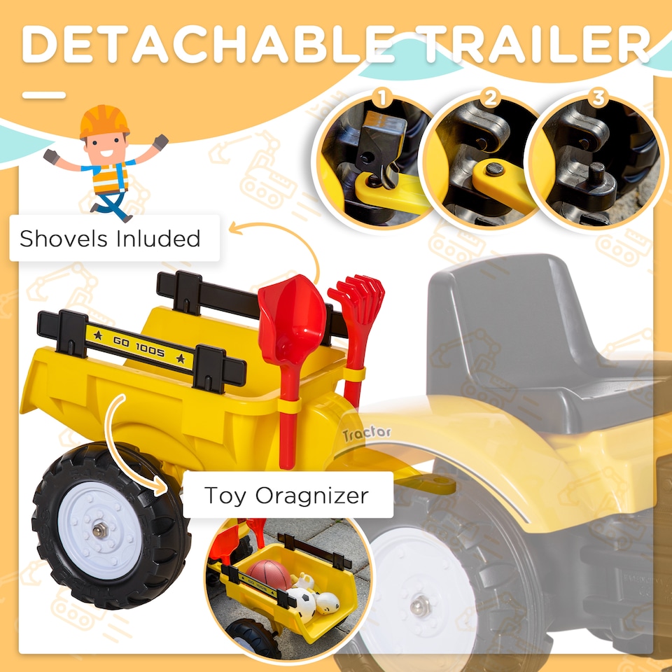 image 1 of HOMCOM Kids Pedal Go Kart Children Ride On Digger Tractor Toy Car Excavator For 3 - 6 Years