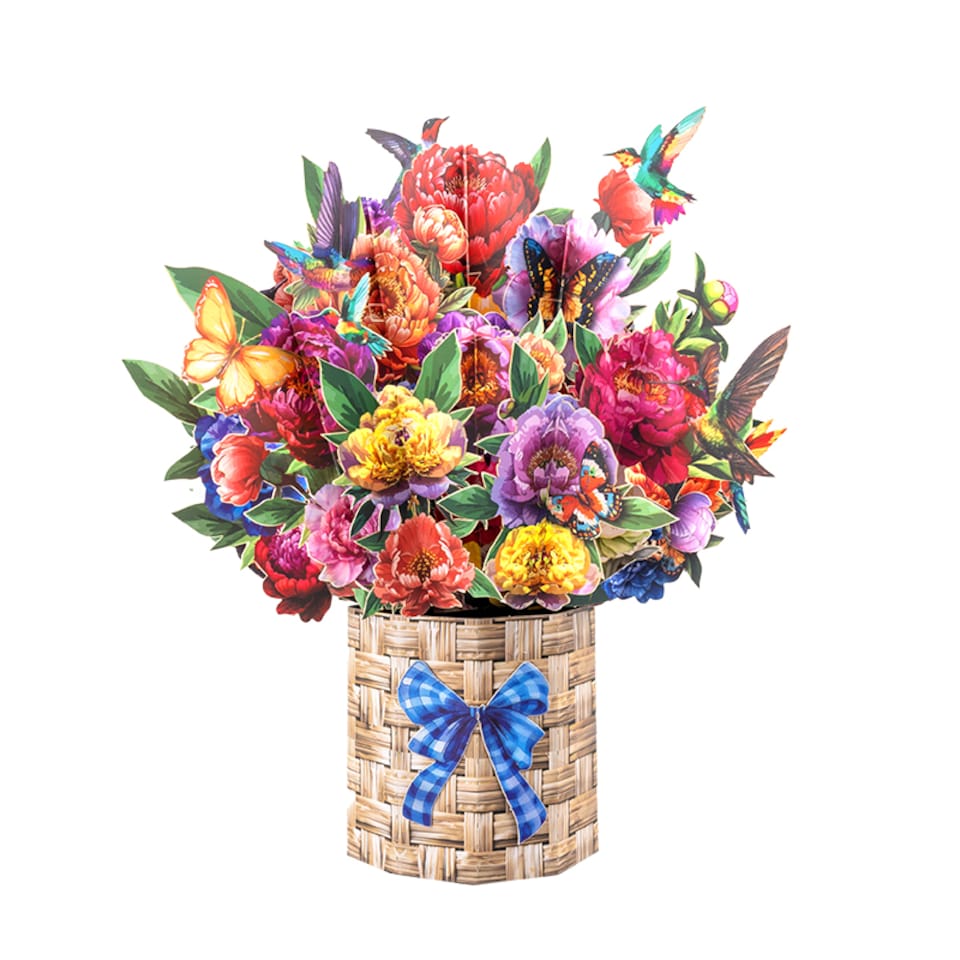 image 1 of Hummingbird Haven Basket of Blooms 3D Pop Up Card