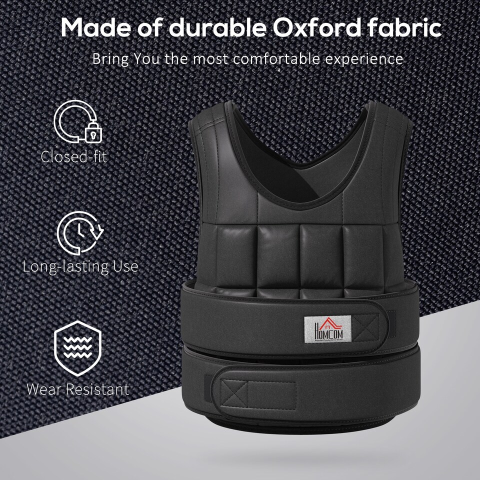 image 1 of HOMCOM 20KGS Adjustable Weight Vest Running Gym Training Weight Loss, Black | Black | Black