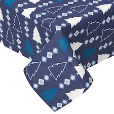 Homescapes Blue Winterland 100% Cotton Round Christmas Tablecloth - 178 cm