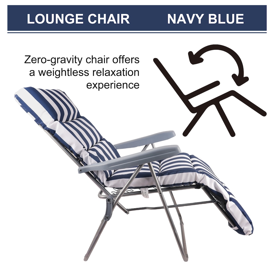 image 1 of Groundlevel Garden Lounge Recliner Chair with Striped Cushion | Blue | Navy